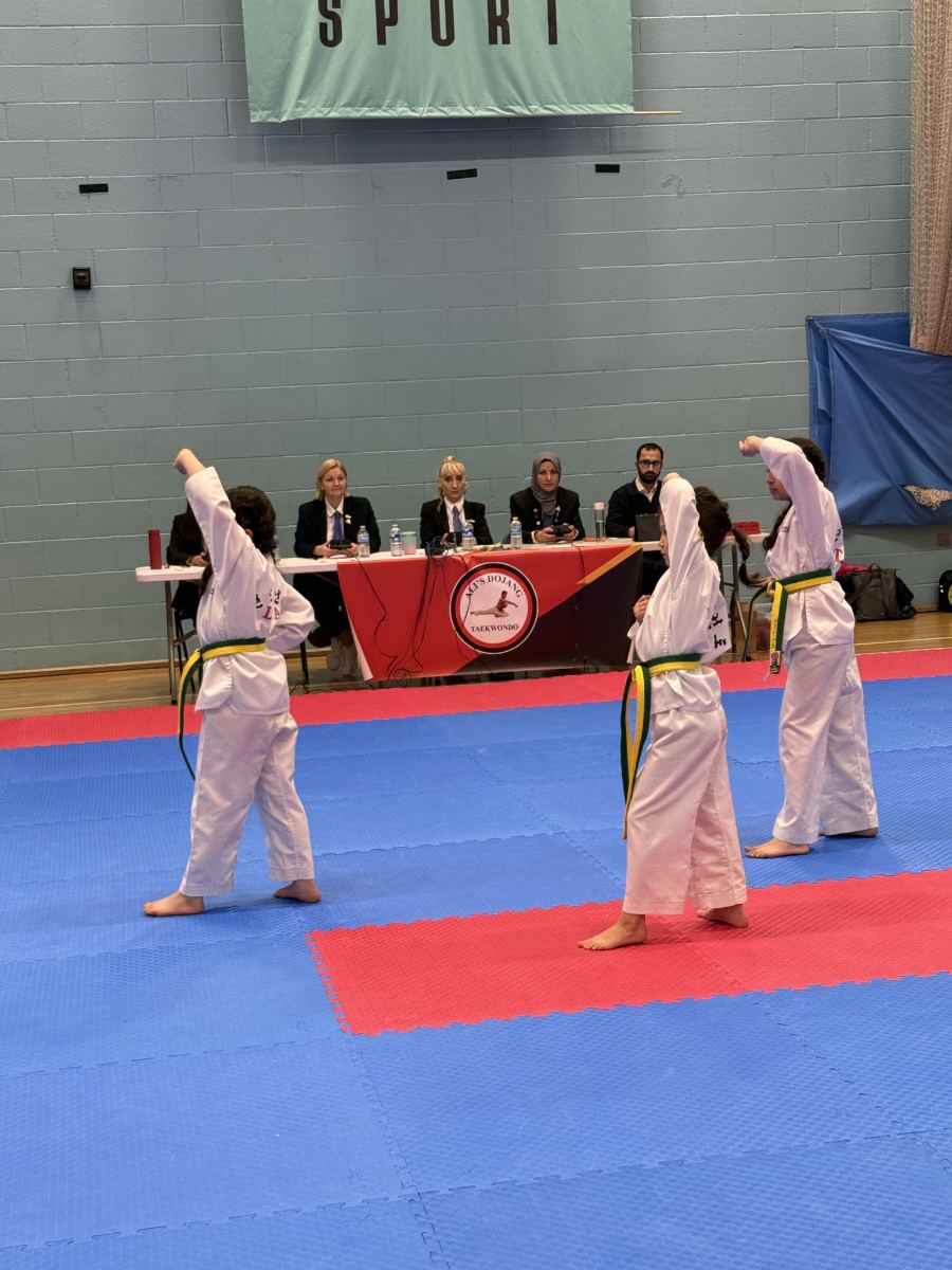 Panthers team performing a pattern on the mat